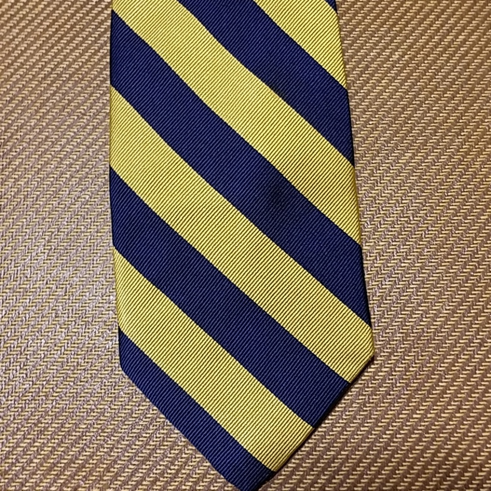 Jos A Bank Tie Yellow Navy Blue Striped Tie